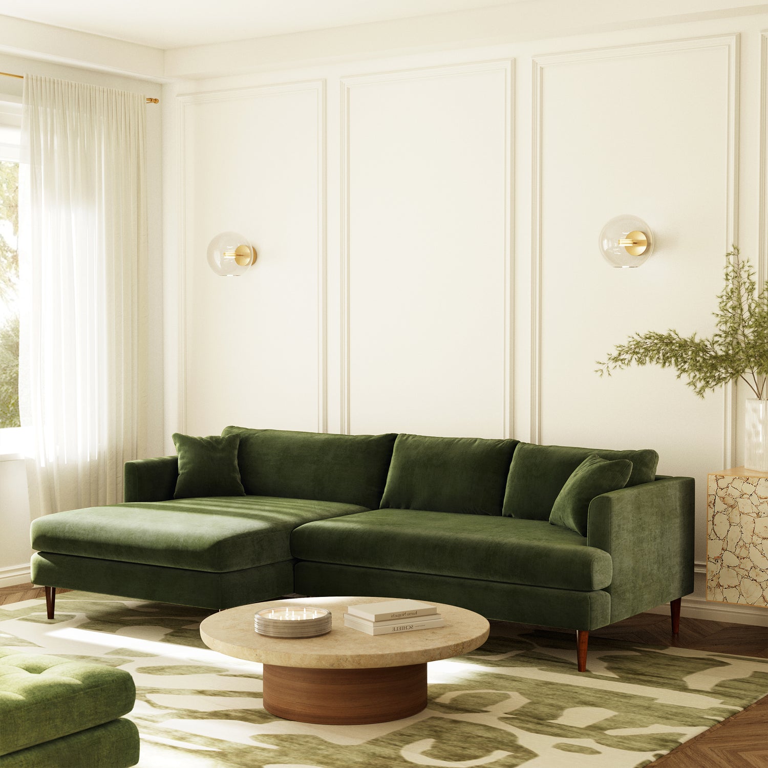 Lucerne Left-Facing Sectional with Extra-Wide Chaise | Distressed Green 