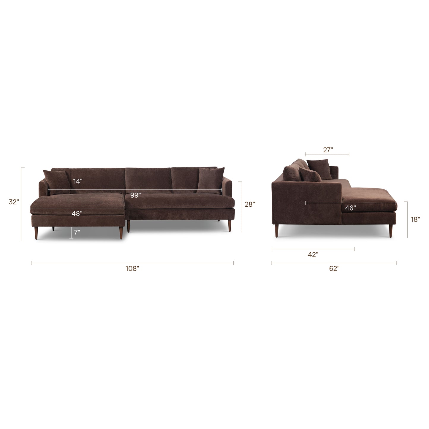 Lucerne Left-Facing Sectional with Extra-Wide Chaise | Sable Brown