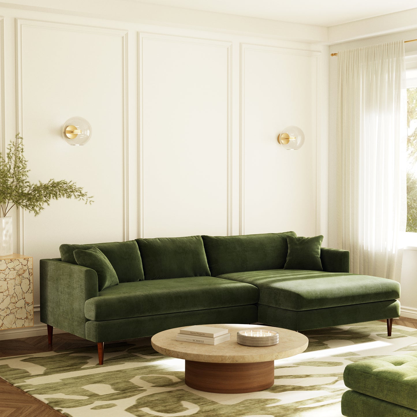 Lucerne Right-Facing Sectional with Extra-Wide Chaise | Distressed Green