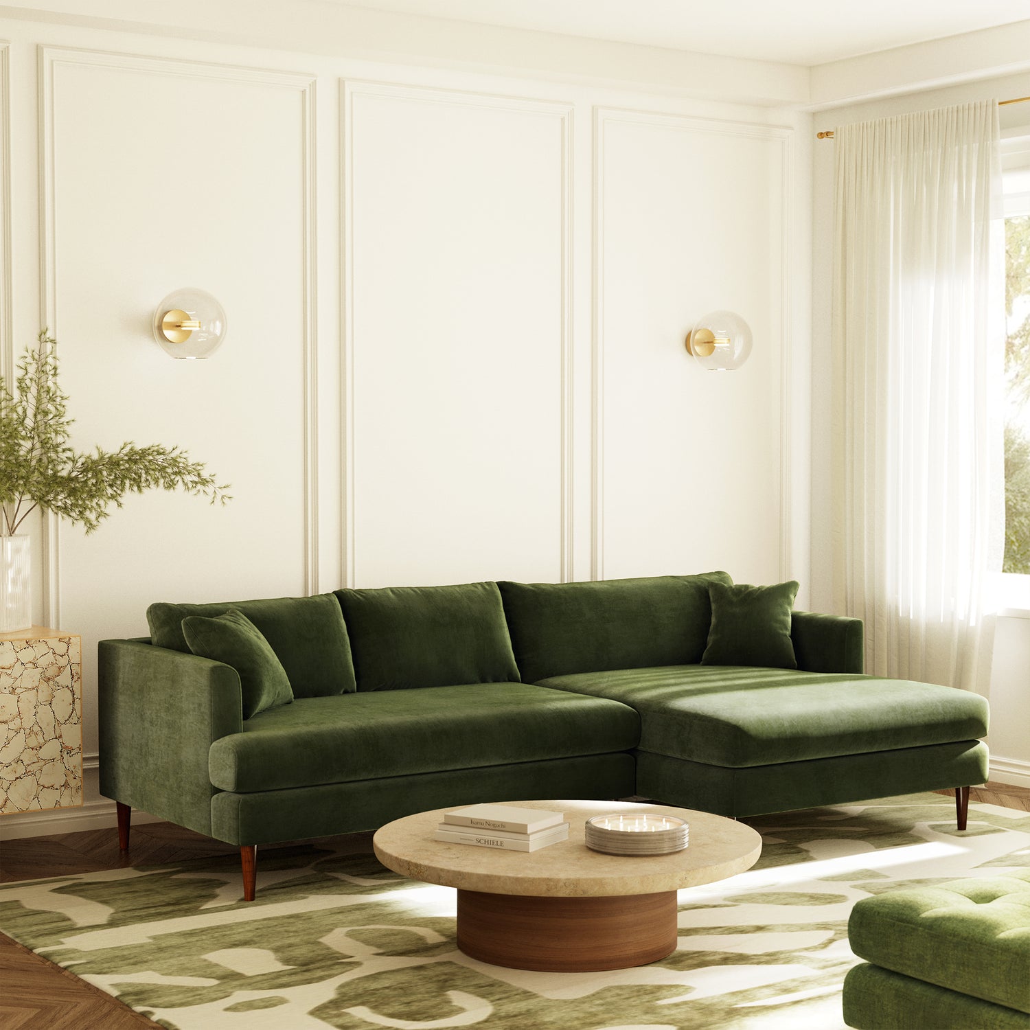 Lucerne Right-Facing Sectional with Extra-Wide Chaise | Distressed Green 