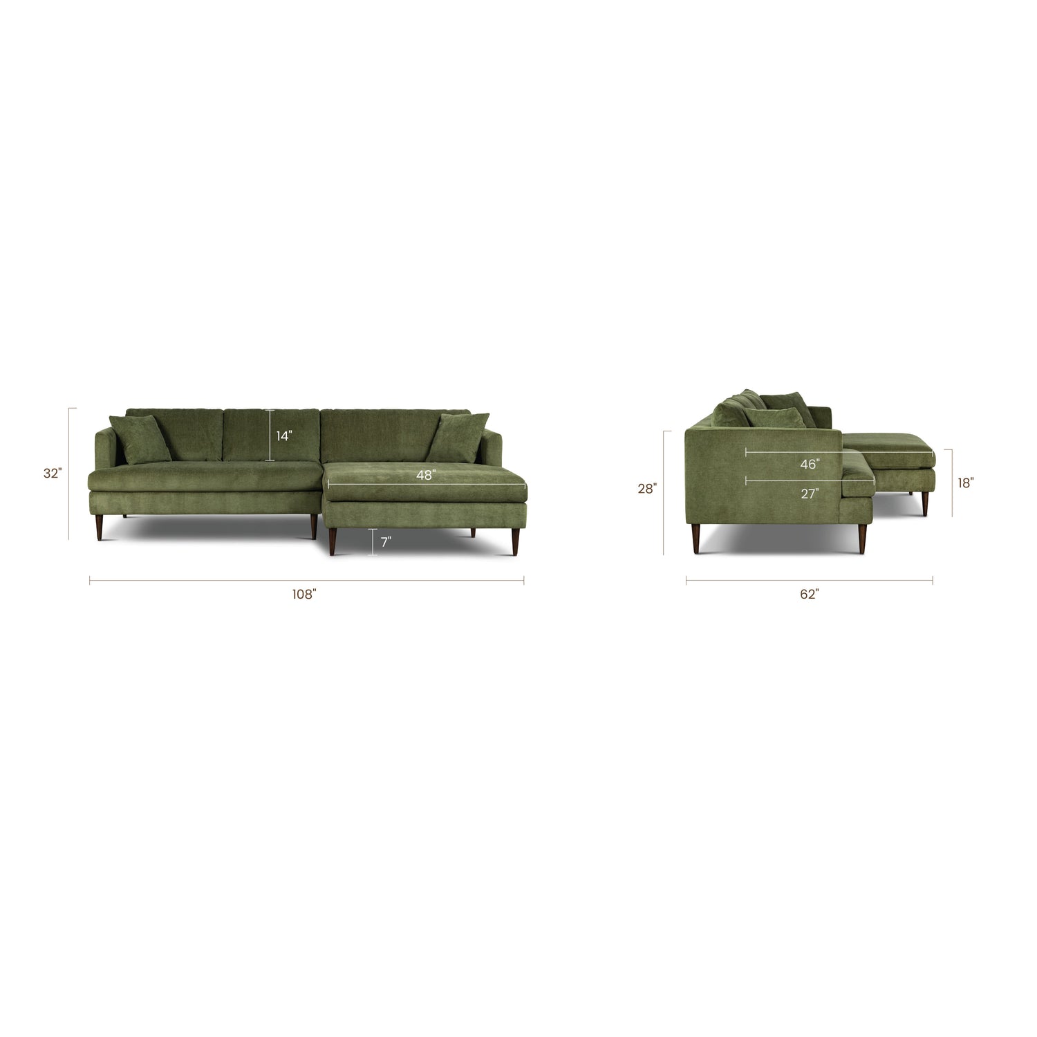 Lucerne Right-Facing Sectional with Extra-Wide Chaise | Distressed Green 