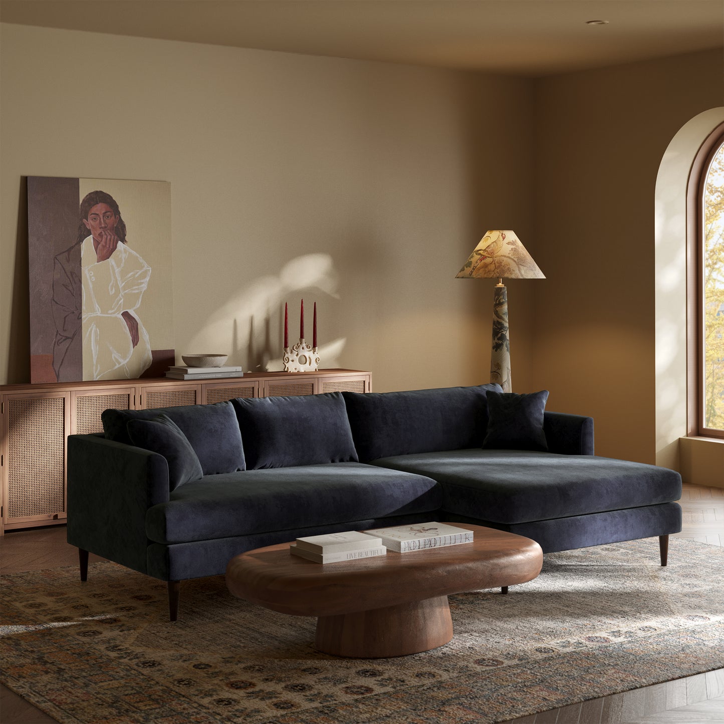 Lucerne Right-Facing Sectional with Extra-Wide Chaise | Mystic Blue