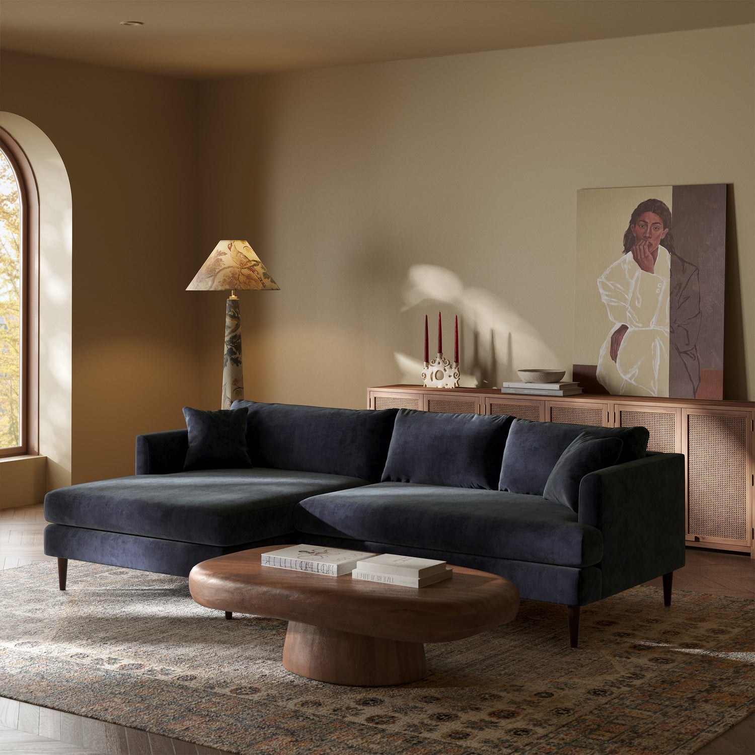 Lucerne Left-Facing Sectional with Extra-Wide Chaise | Mystic Blue 