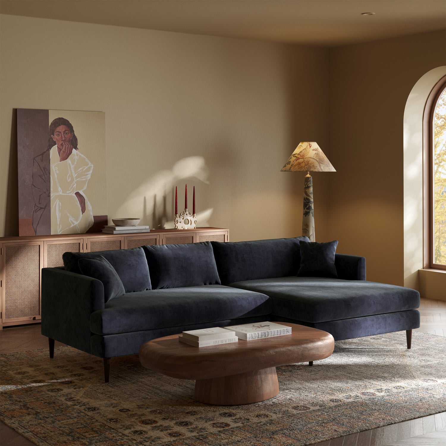 Lucerne Right-Facing Sectional with Extra-Wide Chaise | Mystic Blue 