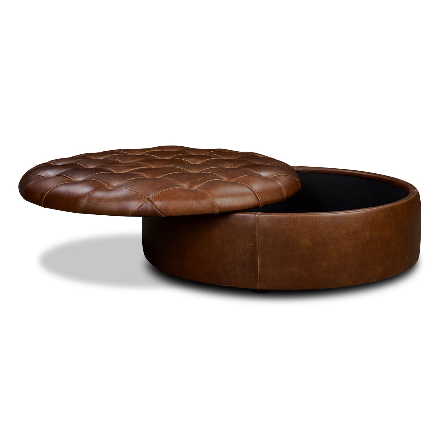 Zahra Leather Storage Ottoman | Oscuro Brown 