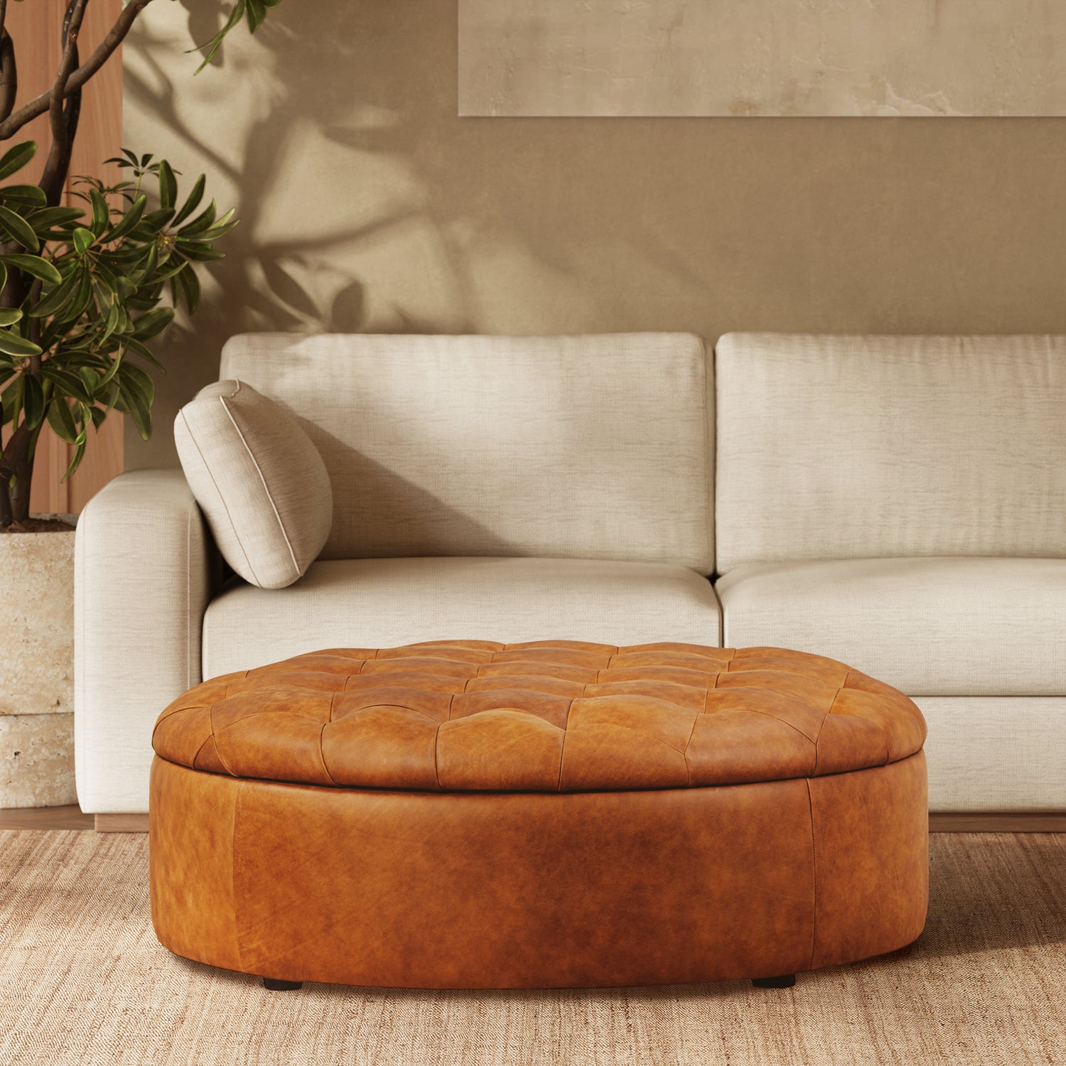 Zahra Leather Storage Ottoman | Russet Tan lifestyle_image