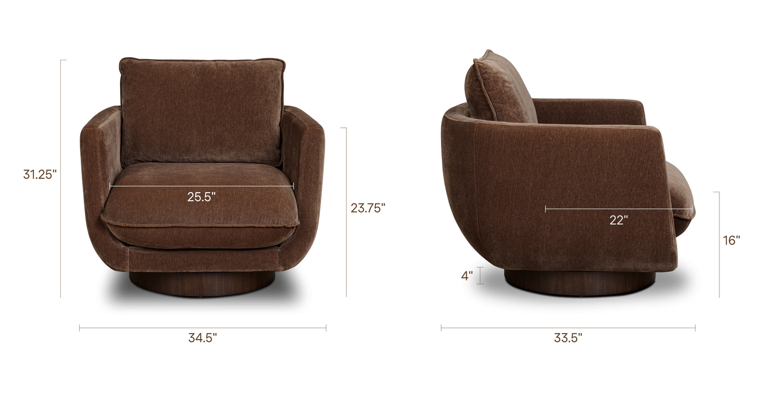 Carla Swivel Lounge Chair | Bronzer Brown Bronzer Brown, dimensions