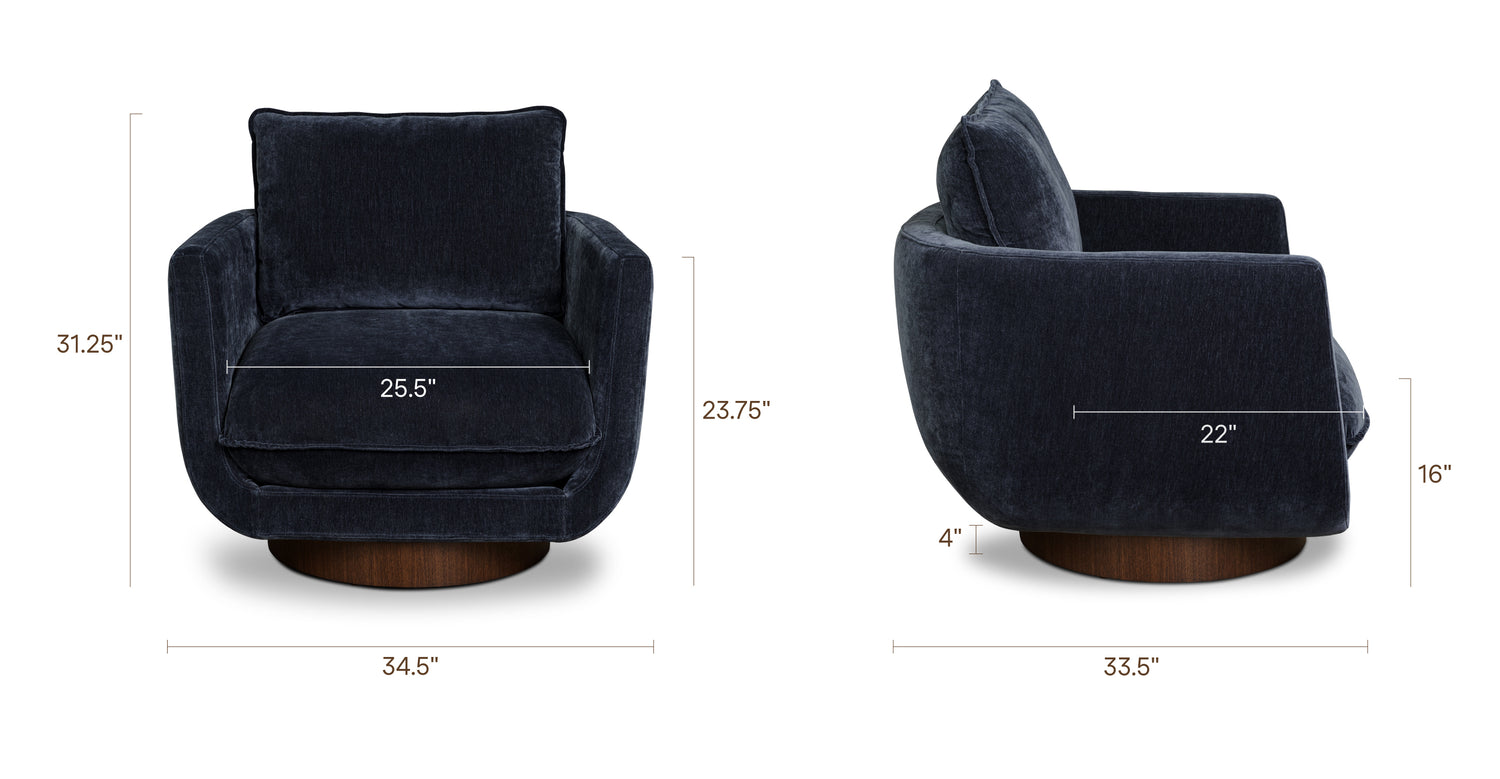 Carla Swivel Lounge Chair | Mystic Blue Mystic Blue, dimensions