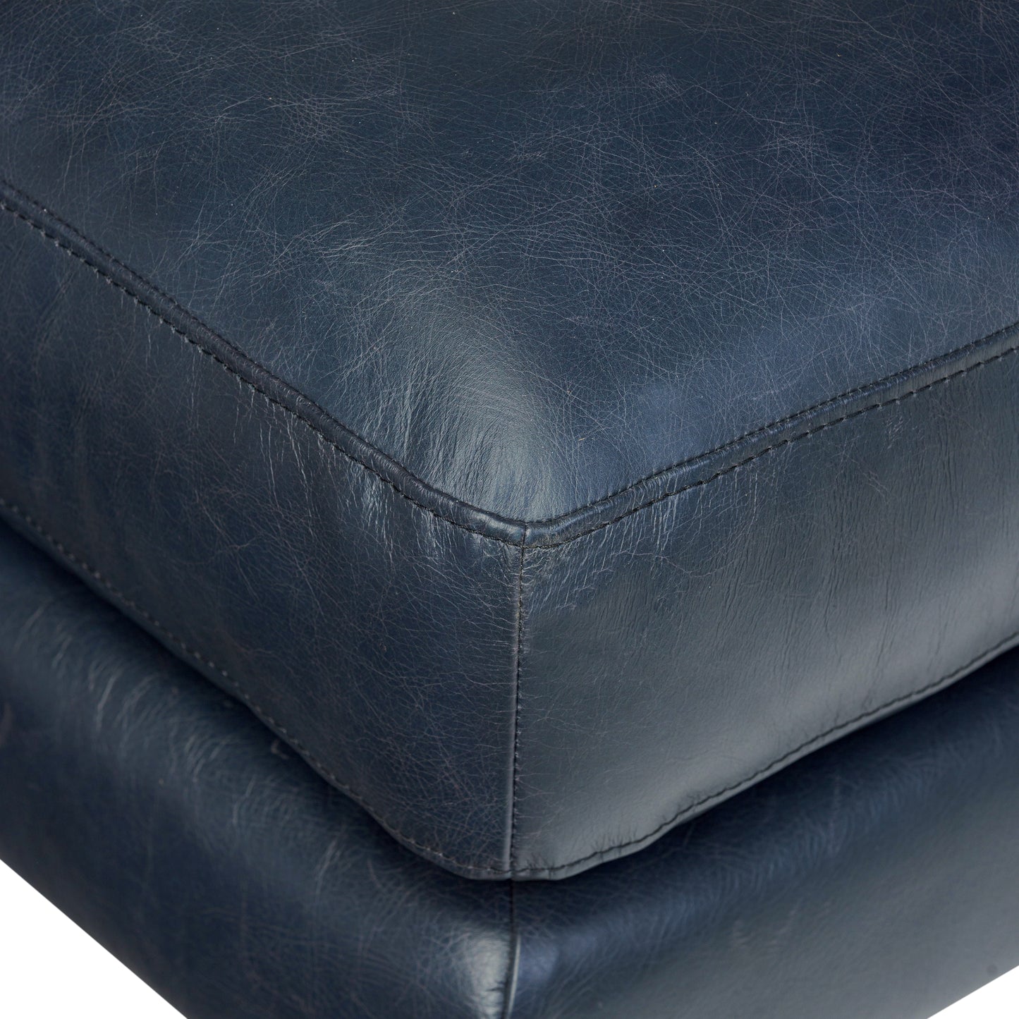 Sorrento Leather Ottoman | Nightfall Blue