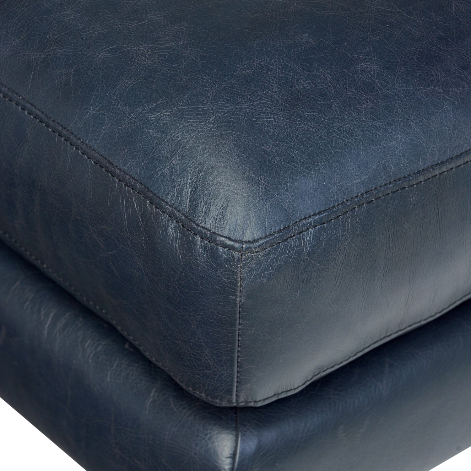 Sorrento Leather Ottoman | Nightfall Blue 