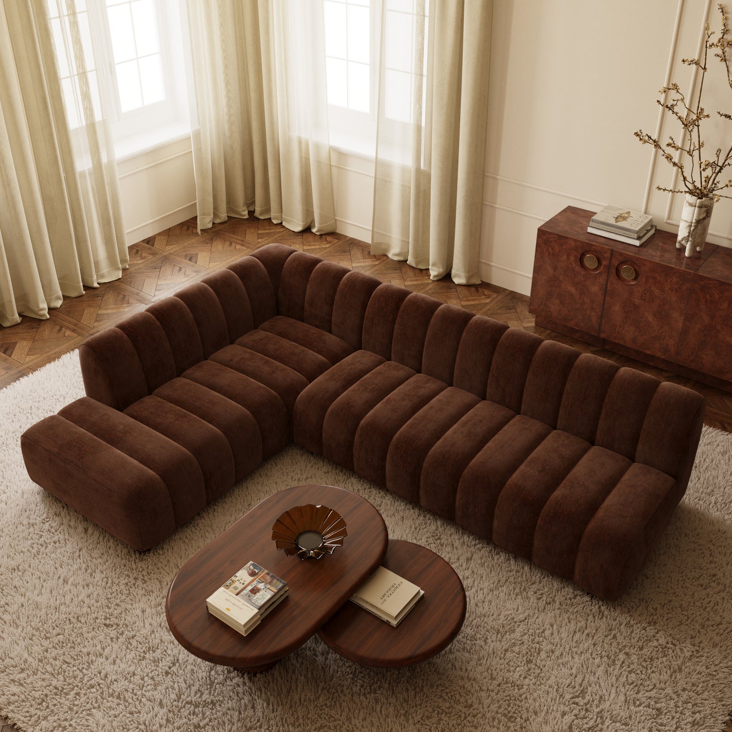 Pomona 125" Left-Facing Bumper Sectional | Bronzer Brown