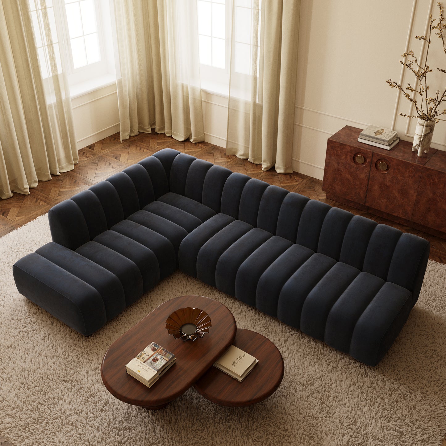 Pomona 125" Left-Facing Bumper Sectional | Mystic Blue