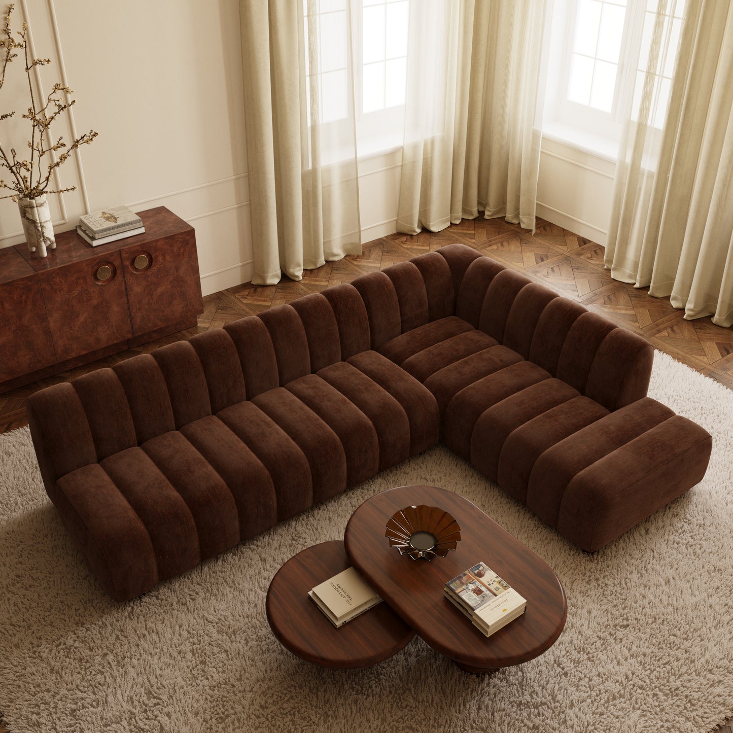 Pomona 125" Right-Facing Bumper Sectional | Bronzer Brown