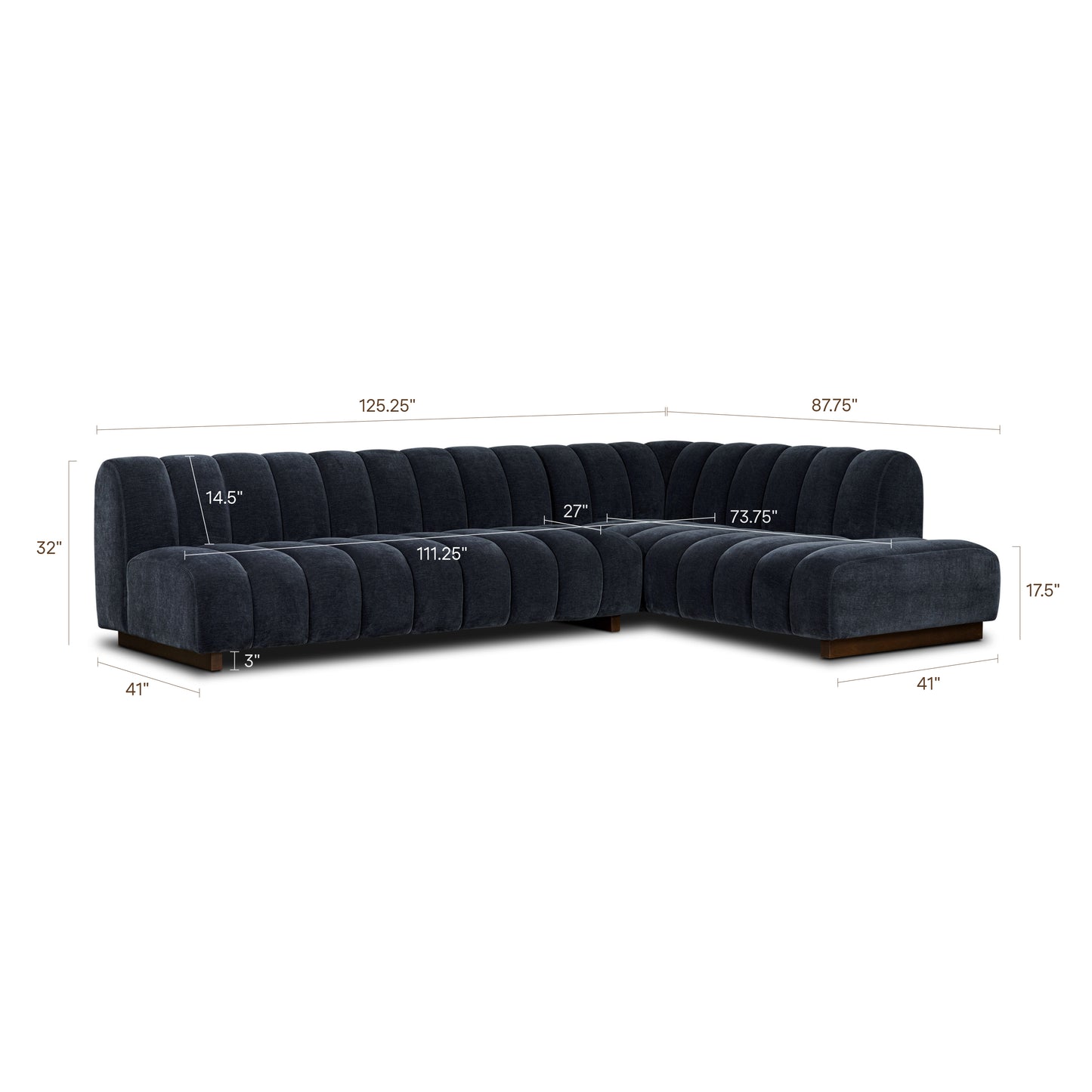 Pomona 125" Right-Facing Bumper Sectional | Mystic Blue