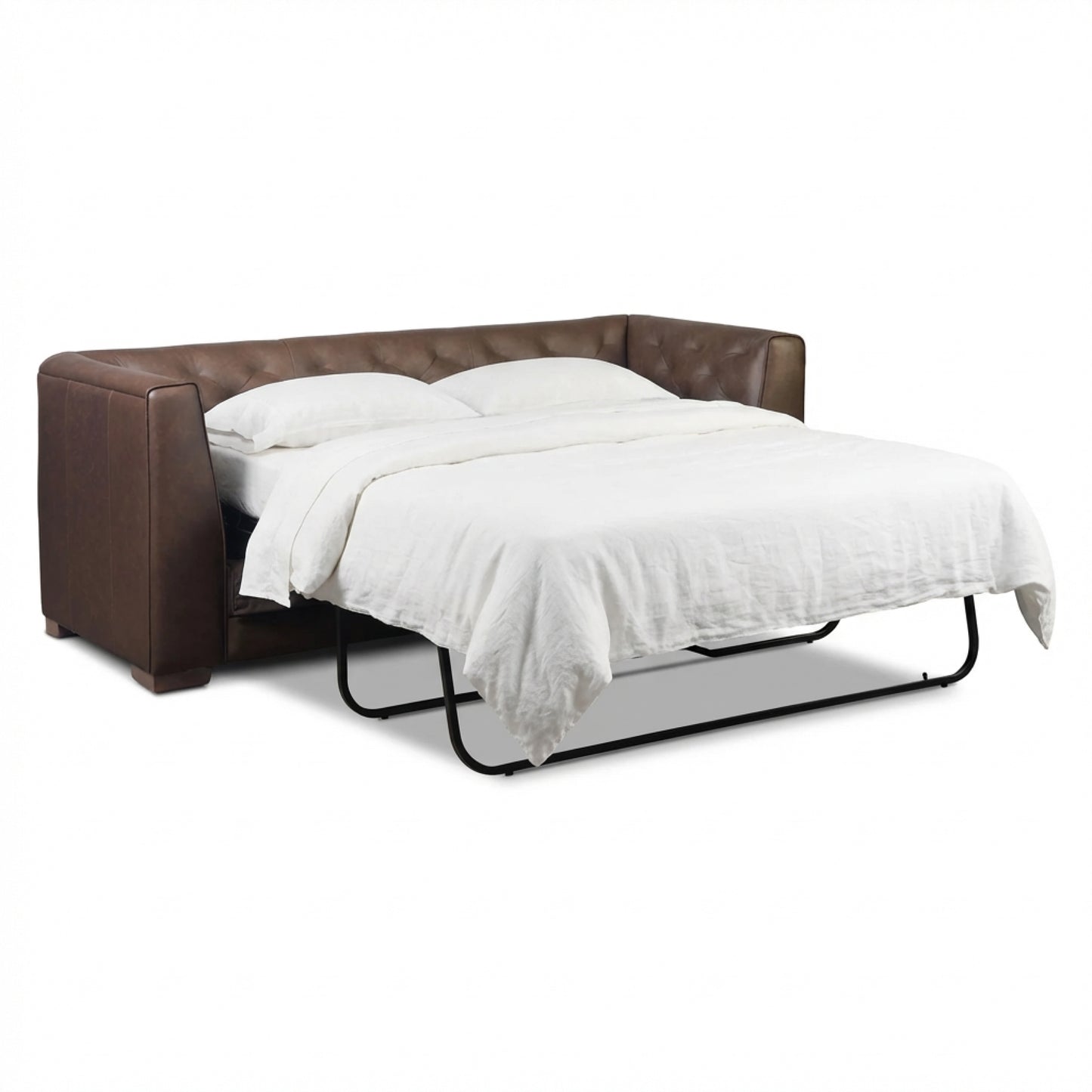 Essex 86" Leather Pull-Out Convertible Sleeper Sofa | Bridle Brown