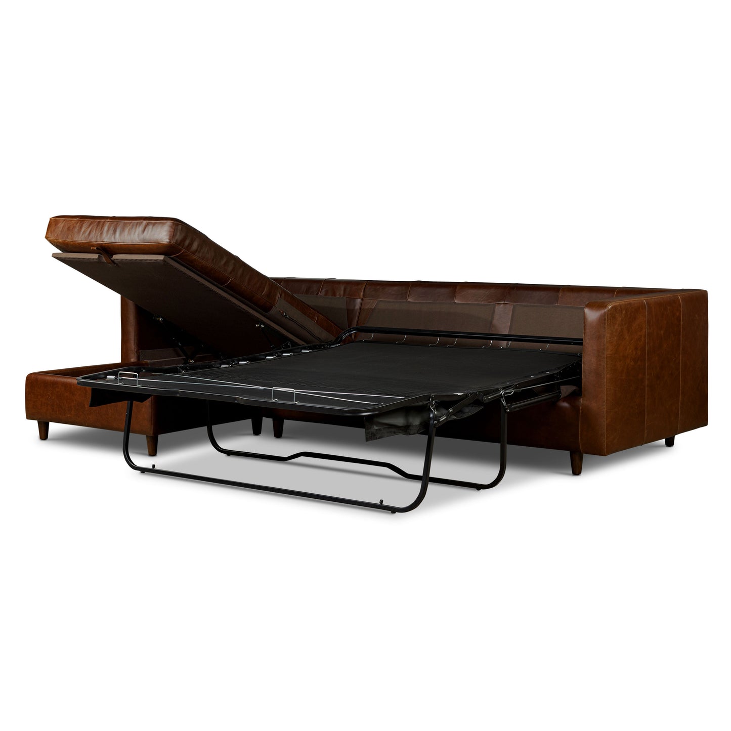 Napa 113.5" Leather Left-Facing Pull-Out Sleeper Sectional Sofa | Oscuro Brown