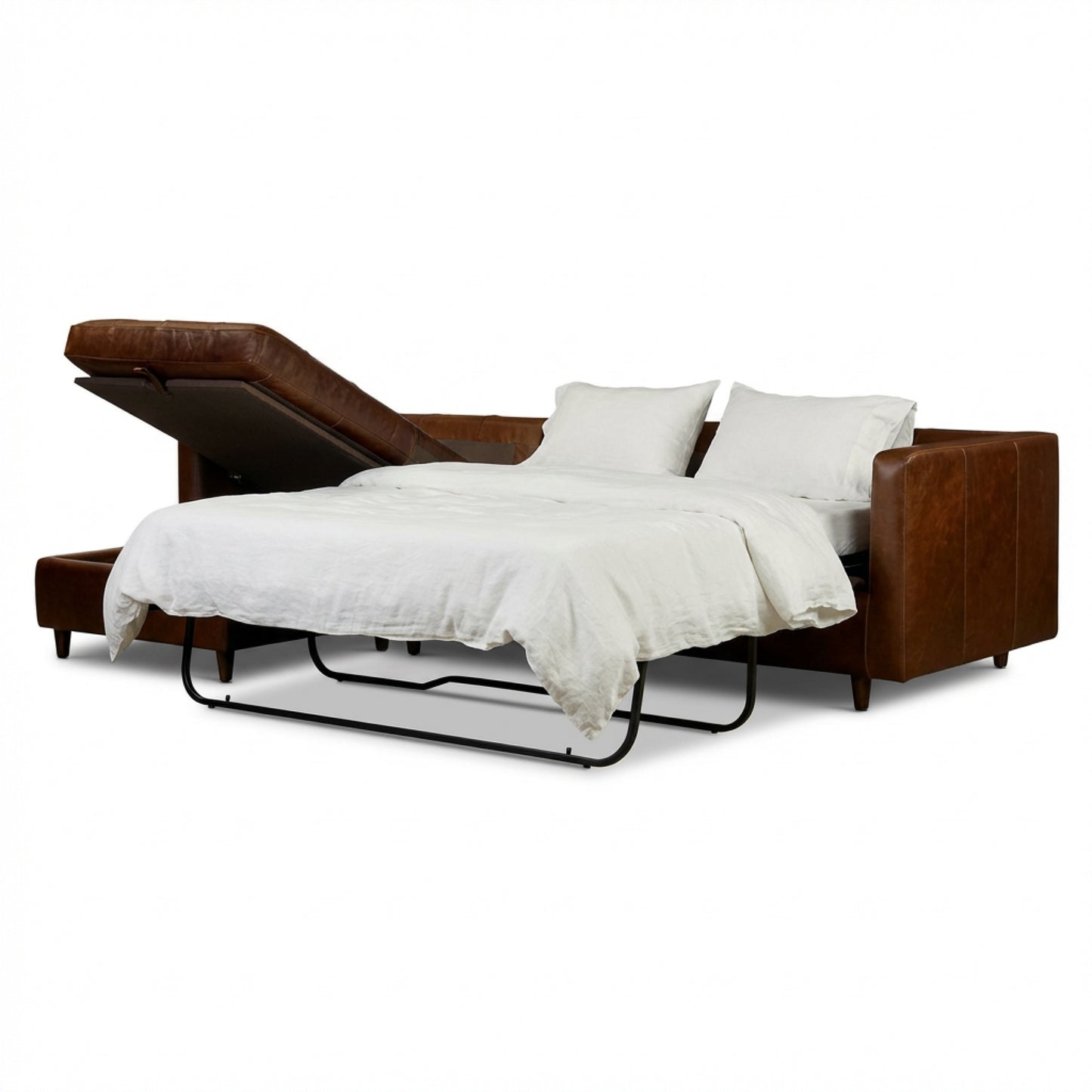 Napa 113.5" Leather Left-Facing Pull-Out Sleeper Sectional Sofa | Oscuro Brown