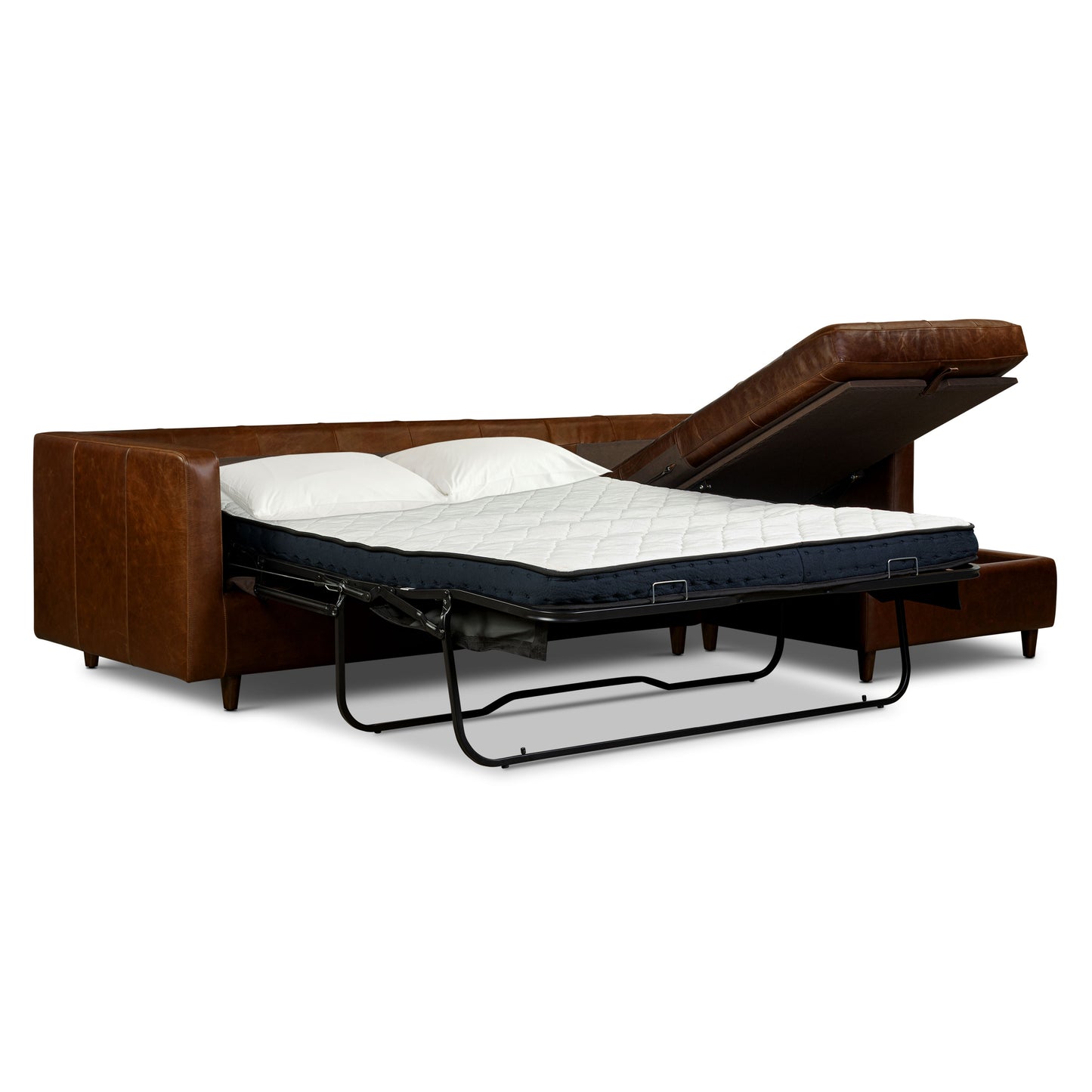 Napa 113.5" Leather Right-Facing Pull-Out Sleeper Sectional Sofa | Oscuro Brown