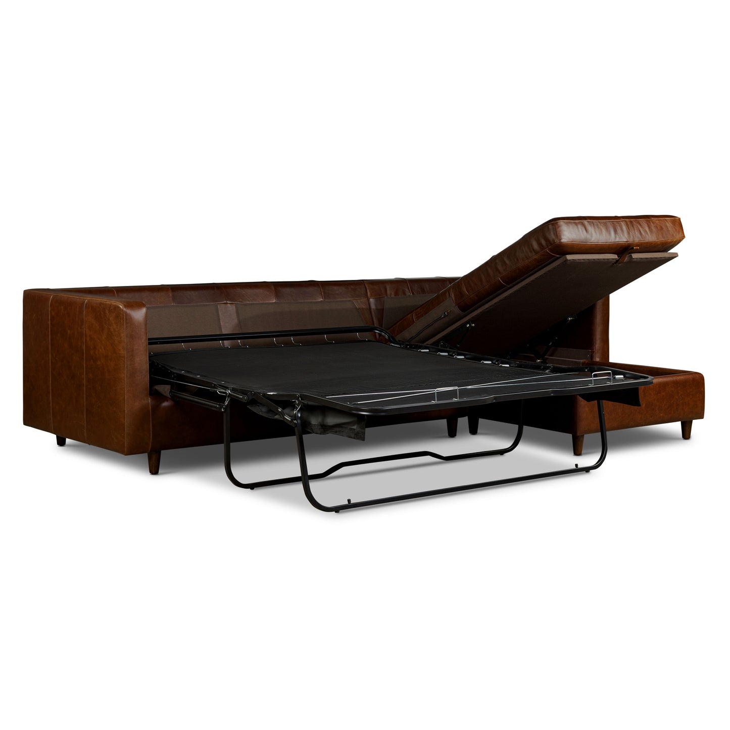 Napa 113.5" Leather Right-Facing Pull-Out Sleeper Sectional Sofa | Oscuro Brown