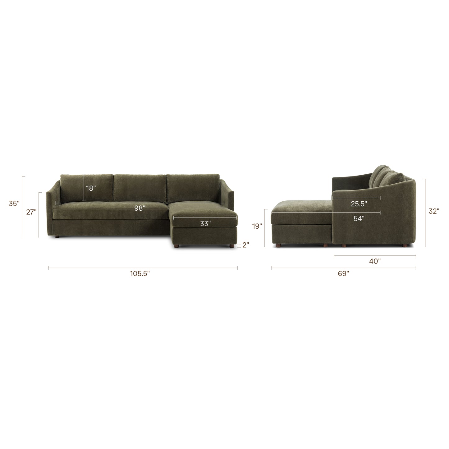 Nervan Reversible Chaise Sectional (105.5") | Lume Green