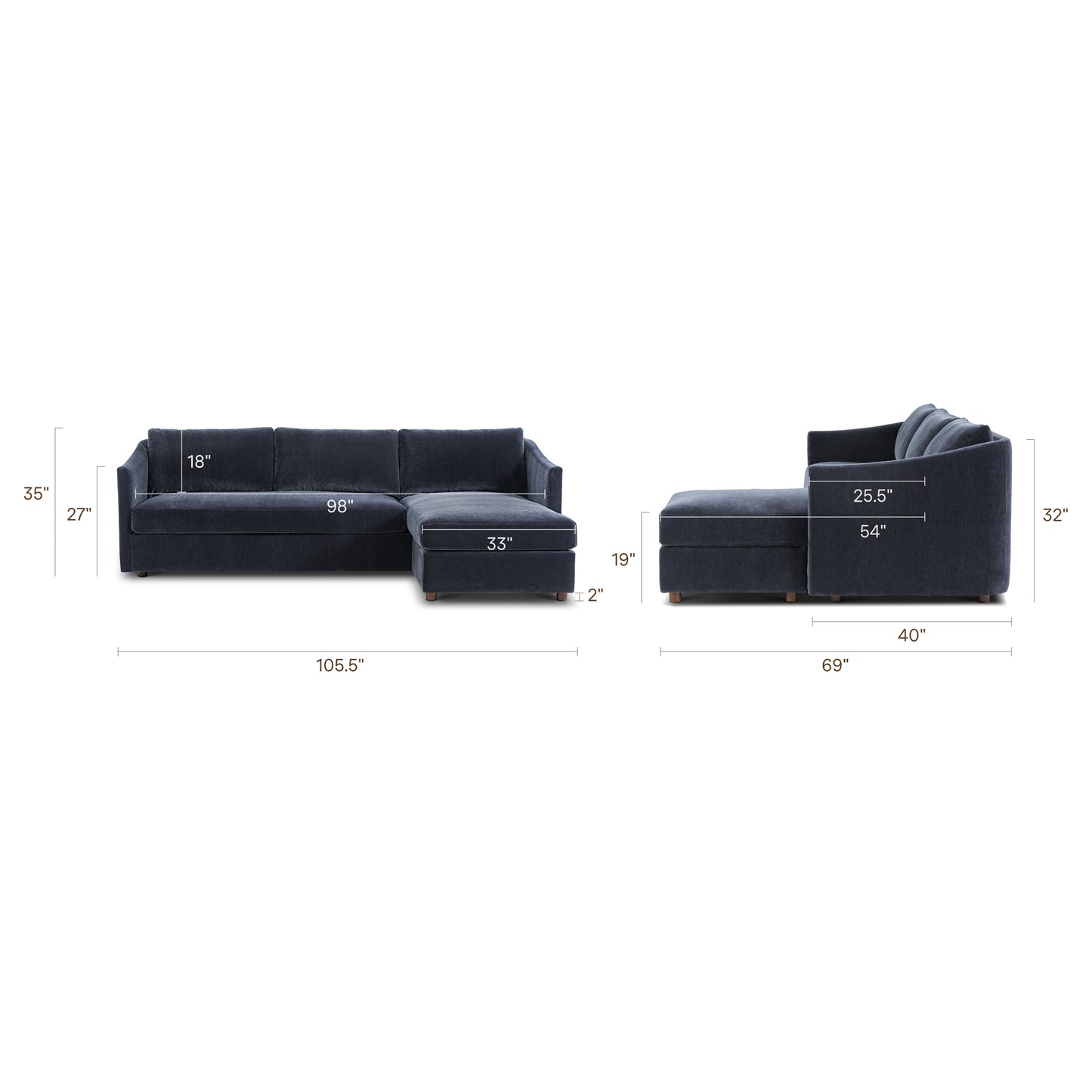 Nervan Reversible Chaise Sectional (105.5") - Mystic Blue