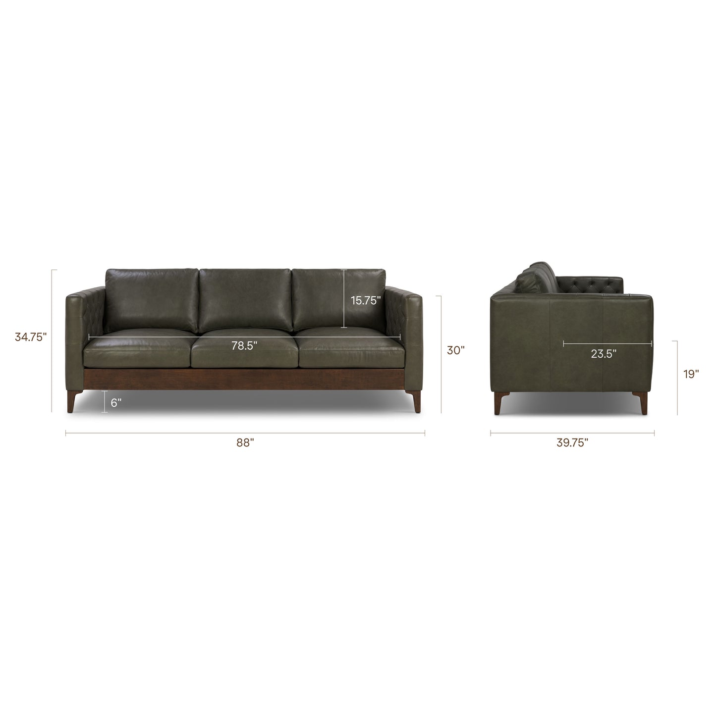 Atlas 88" Leather Sofa | Olivine Green