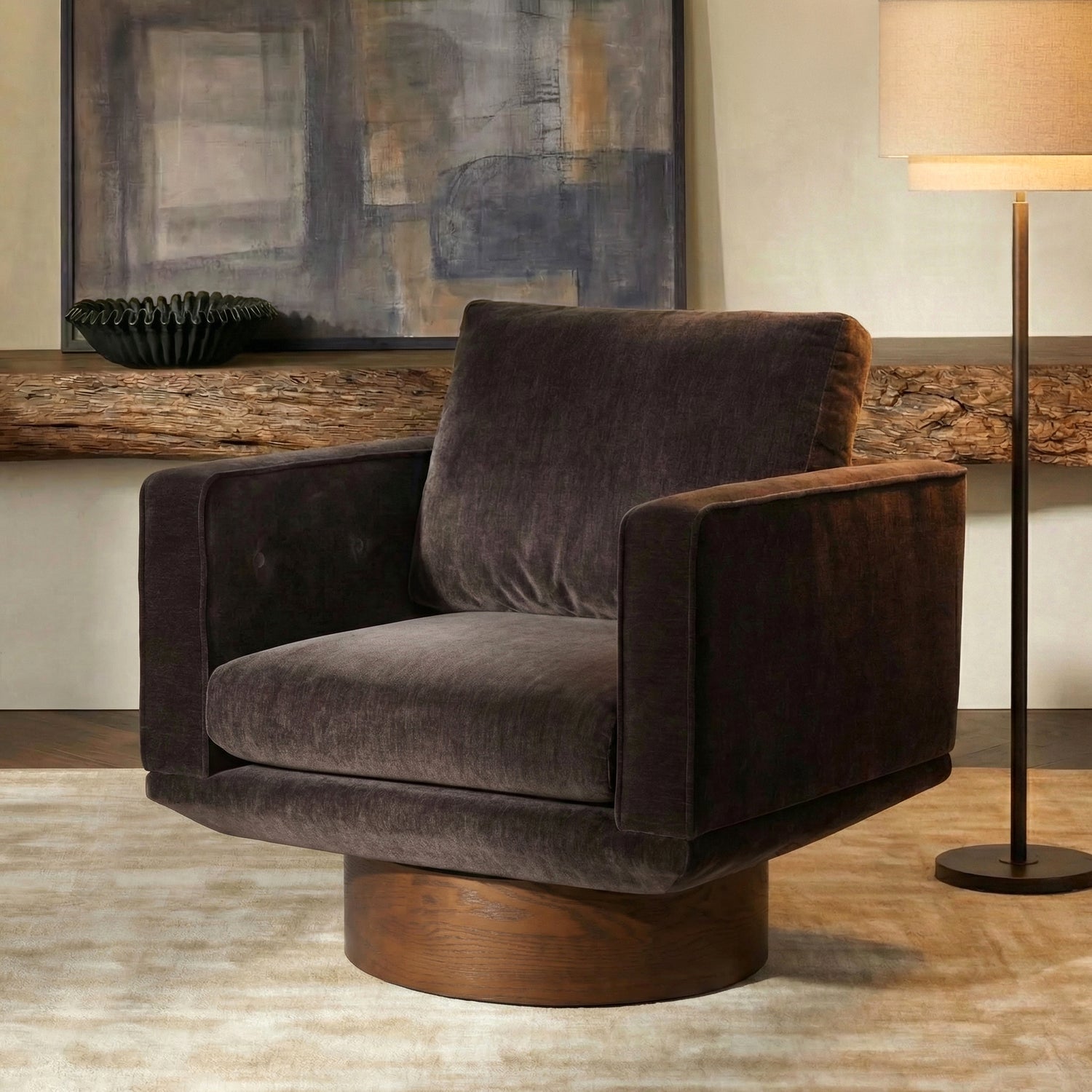 Nera Swivel Lounge Chair | Ganache Brown lifestyle_image