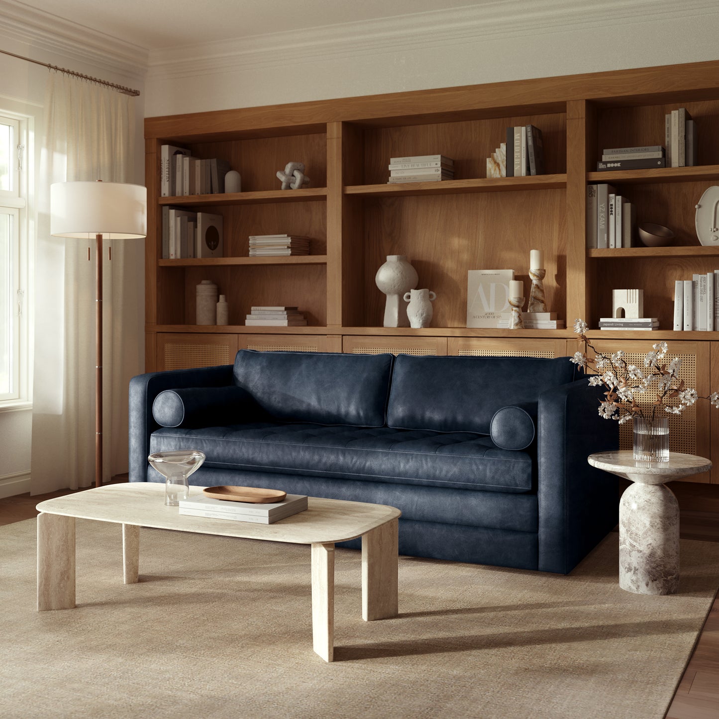 Napa 82" Leather Pull-Out Convertible Sleeper Sofa | Nightfall Blue