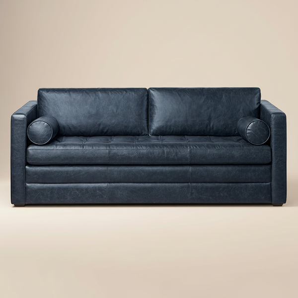 Napa 82" Leather Pull-Out Convertible Sleeper Sofa | Nightfall Blue