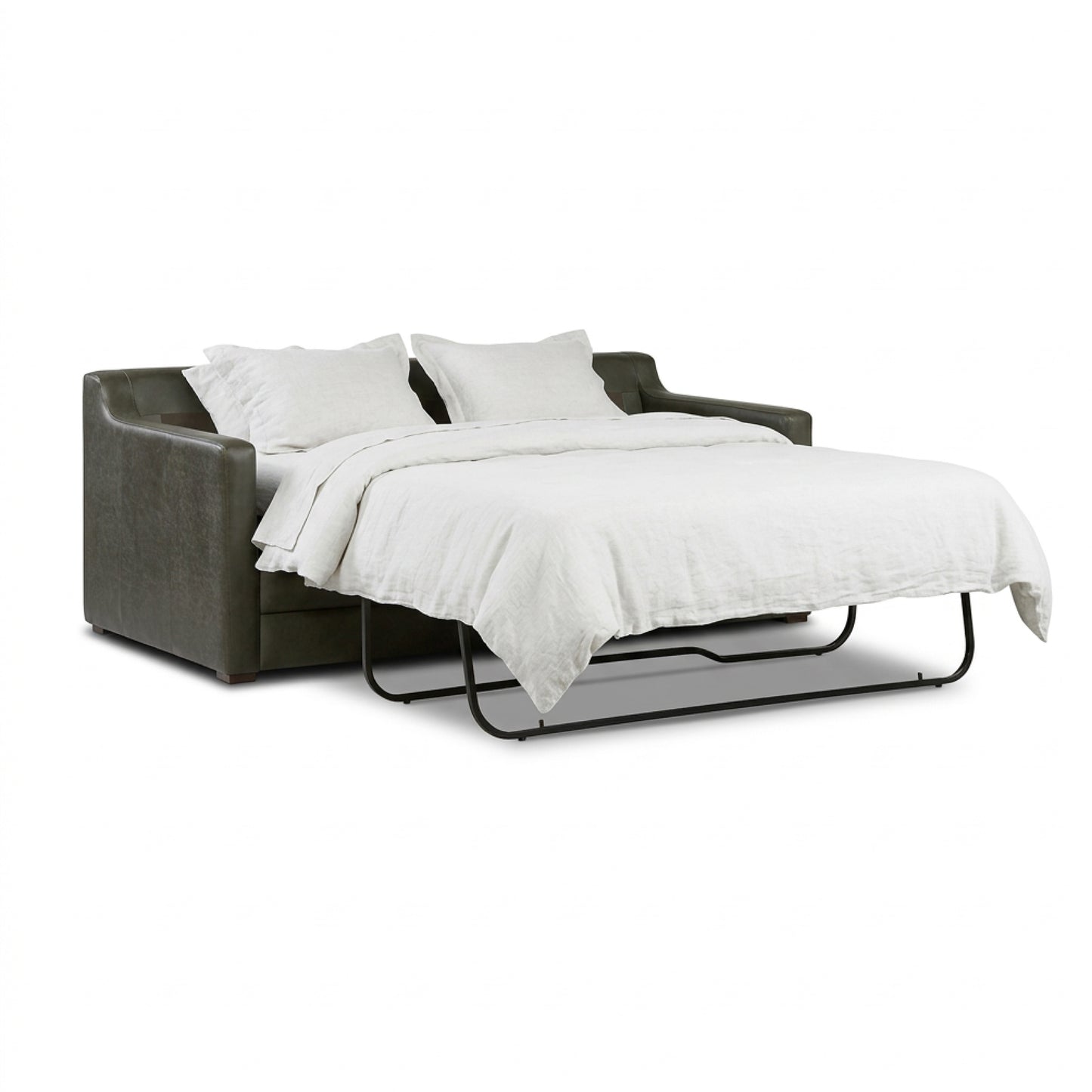Sorrento 78" Leather Pull-Out Convertible Sleeper Sofa | Olivine Green