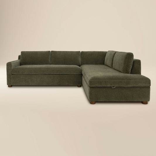 Madero 116" Right-facing Sleeper Bumper Chaise Sectional | Lume Green
