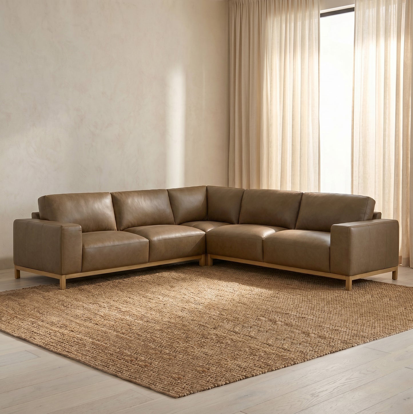 Denton 115" Leather L-Shaped Sectional | Chestnut Brown