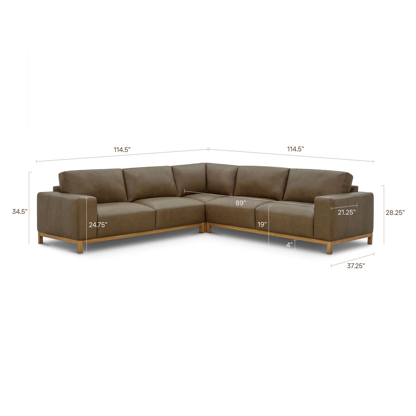 Denton 115" Leather L-Shaped Sectional | Chestnut Brown