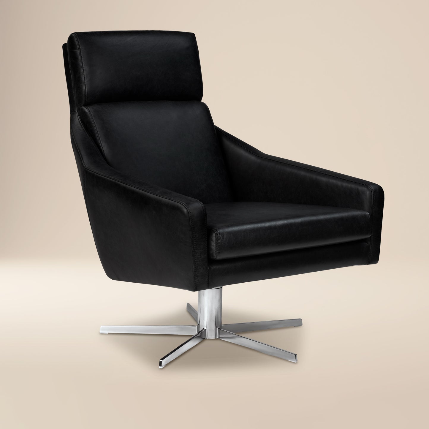 Vetro Leather Swivel Lounge Chair | Onyx Black