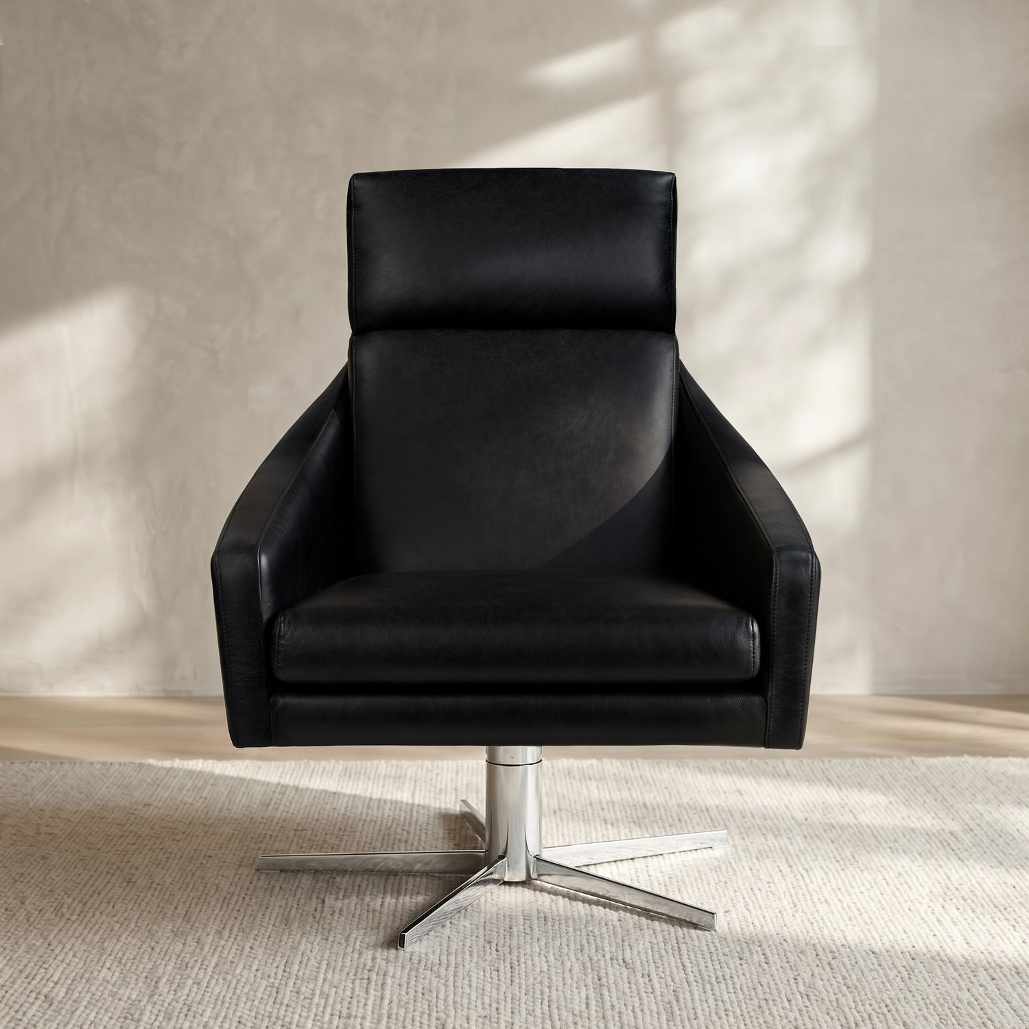 Vetro Leather Swivel Lounge Chair | Onyx Black lifestyle_image