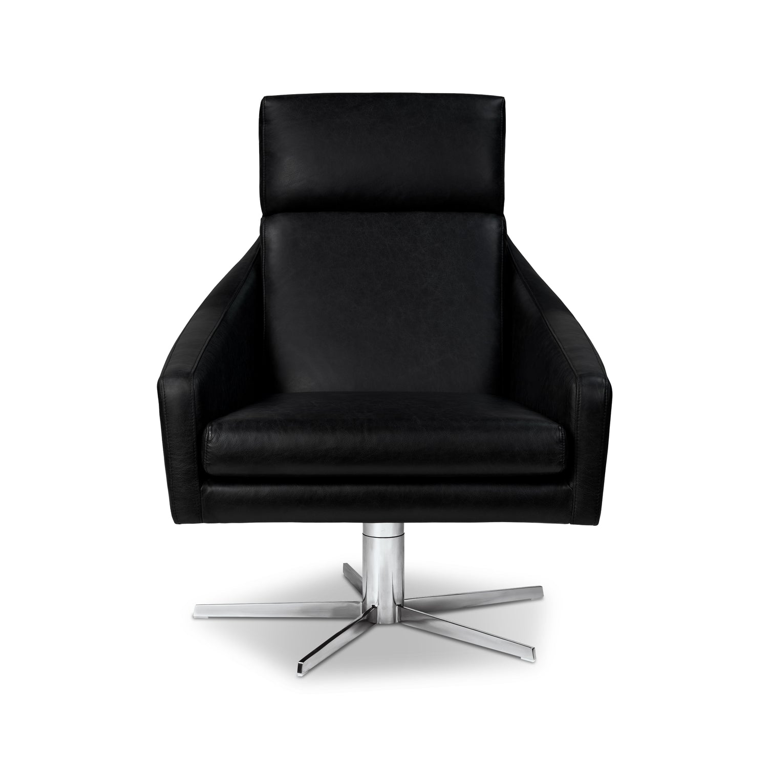 Vetro Leather Swivel Lounge Chair | Onyx Black 