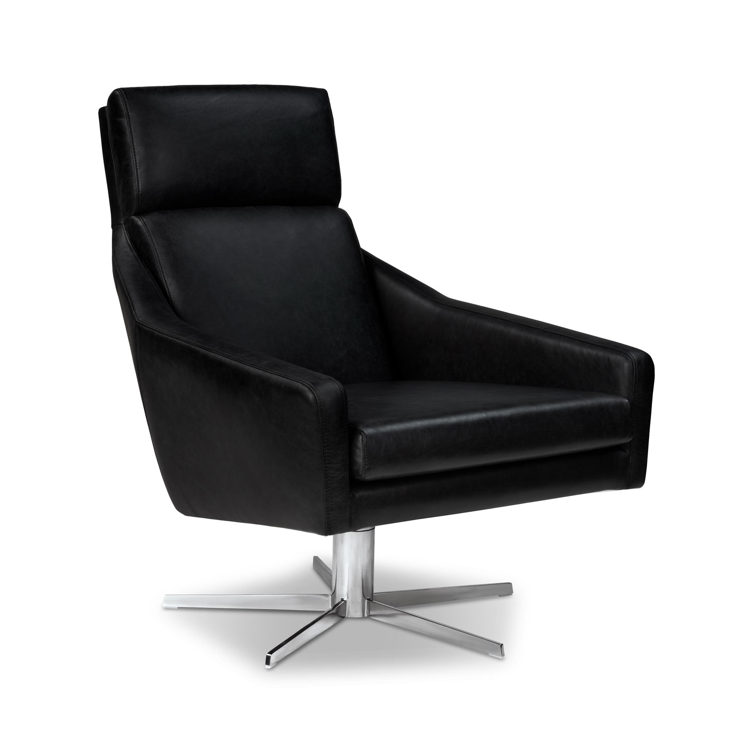Vetro Leather Swivel Lounge Chair | Onyx Black 