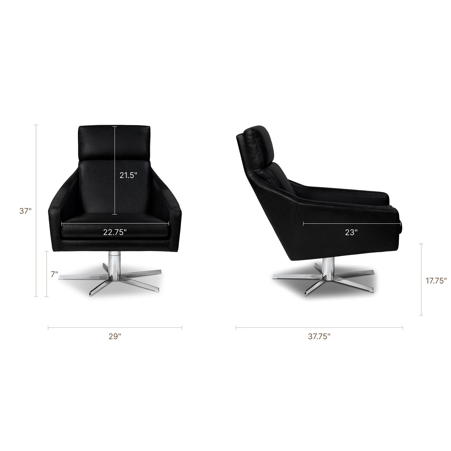 Vetro Leather Swivel Lounge Chair | Onyx Black 