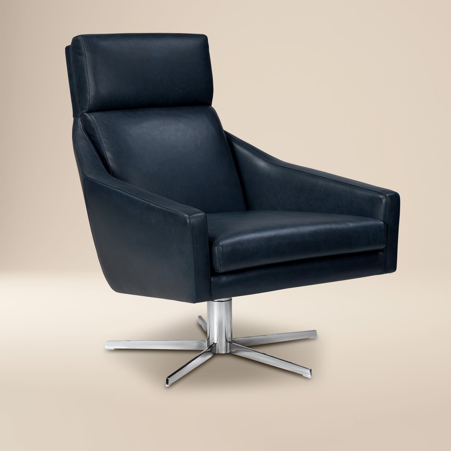 Vetro Leather Swivel Lounge Chair | Midnight Blue 