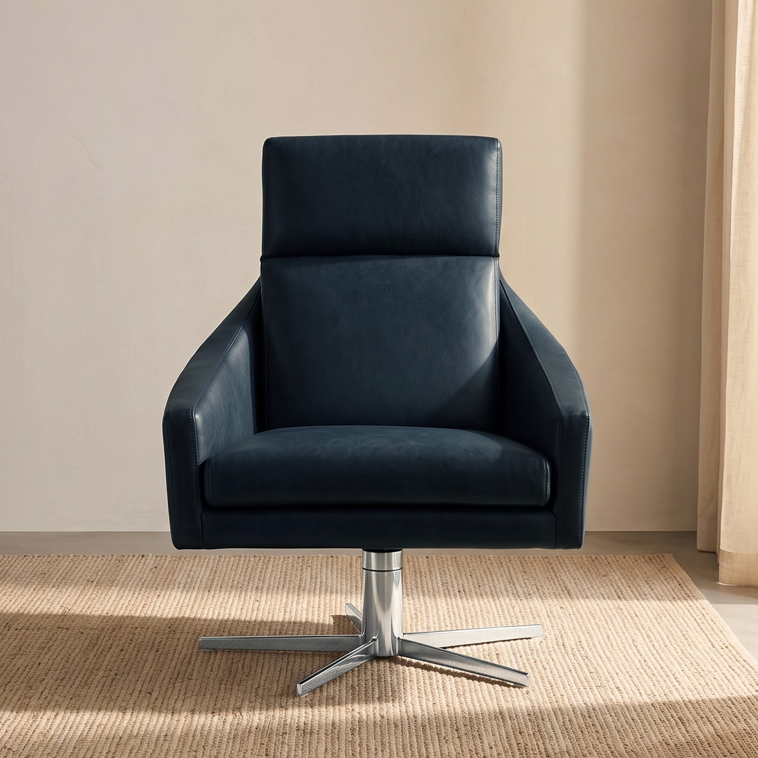 Vetro Leather Swivel Lounge Chair | Midnight Blue 
