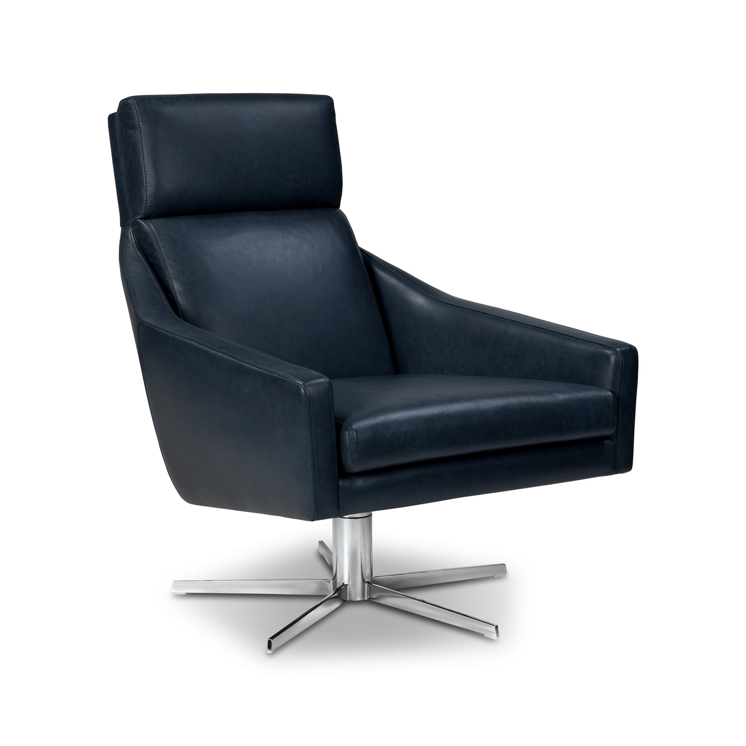 Vetro Leather Swivel Lounge Chair | Midnight Blue 