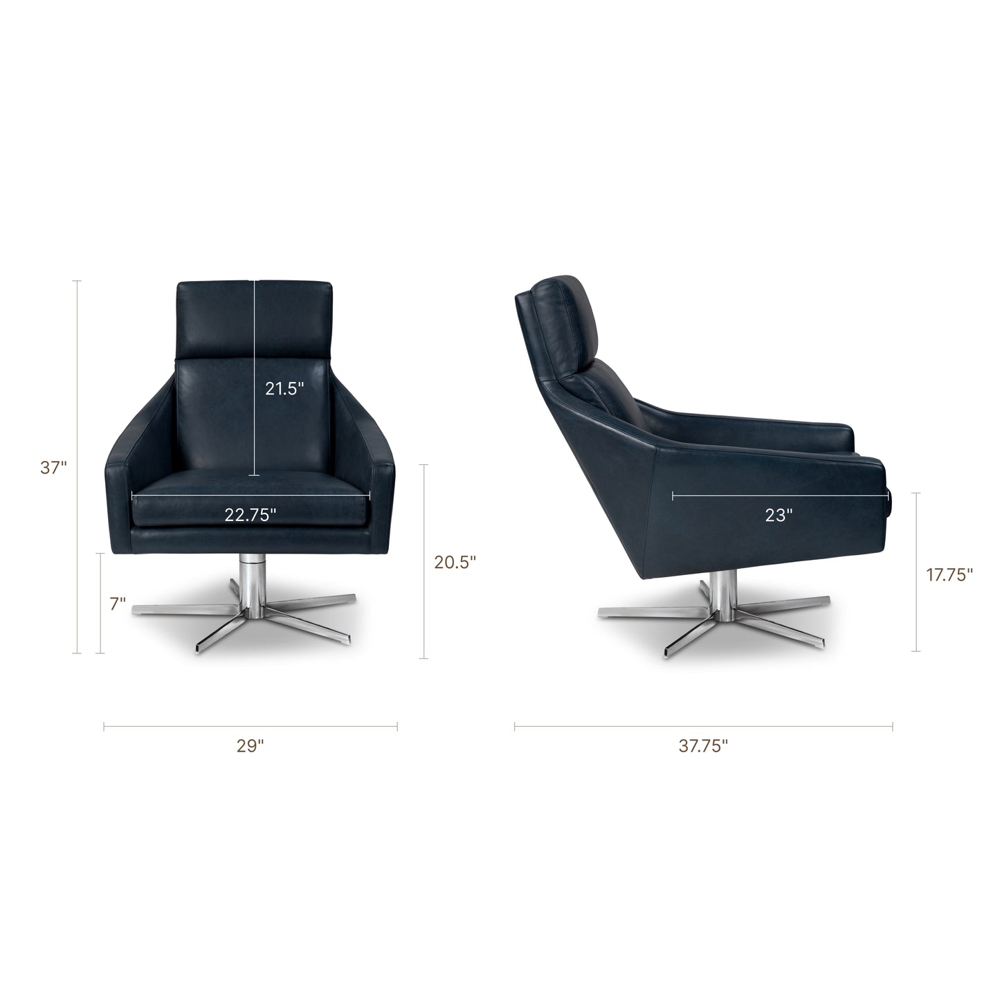 Vetro Leather Swivel Lounge Chair | Midnight Blue
