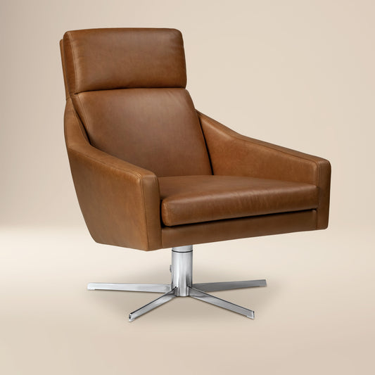 Vetro Leather Swivel Lounge Chair | Saddle Tan