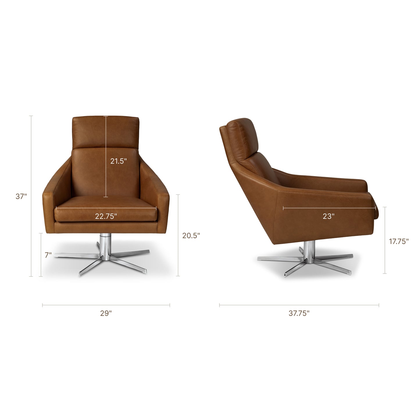 Vetro Leather Swivel Lounge Chair | Saddle Tan