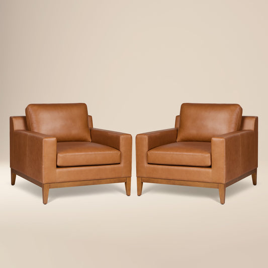 Zyon Leather Lounge Chair | Saddle Tan | Set of 2
