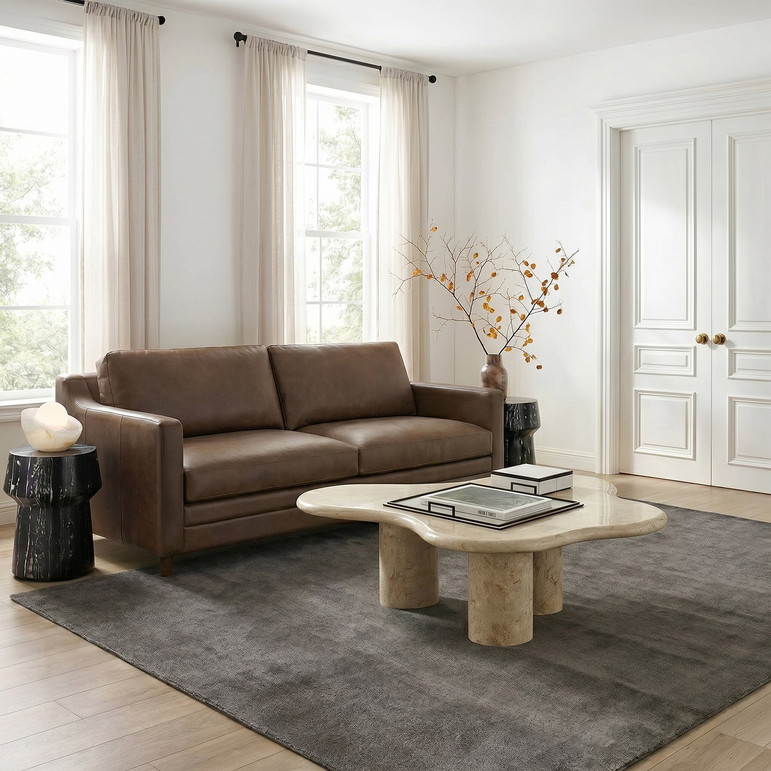 Harper Leather Pull-Out Convertible Sleeper Sofa (82