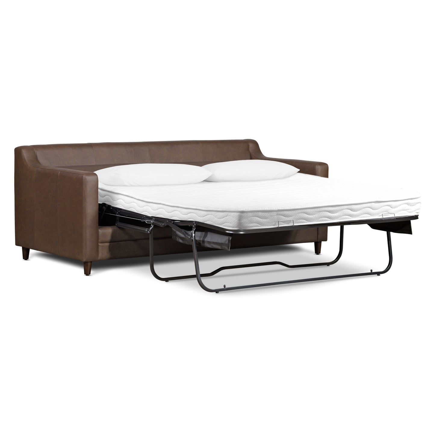 Harper Leather Pull-Out Convertible Sleeper Sofa (82") | Bridle Brown