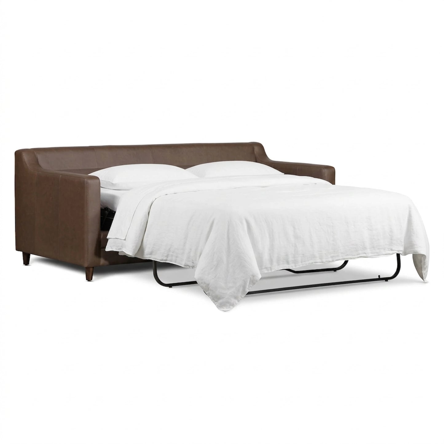 Harper Leather Pull-Out Convertible Sleeper Sofa (82") | Bridle Brown