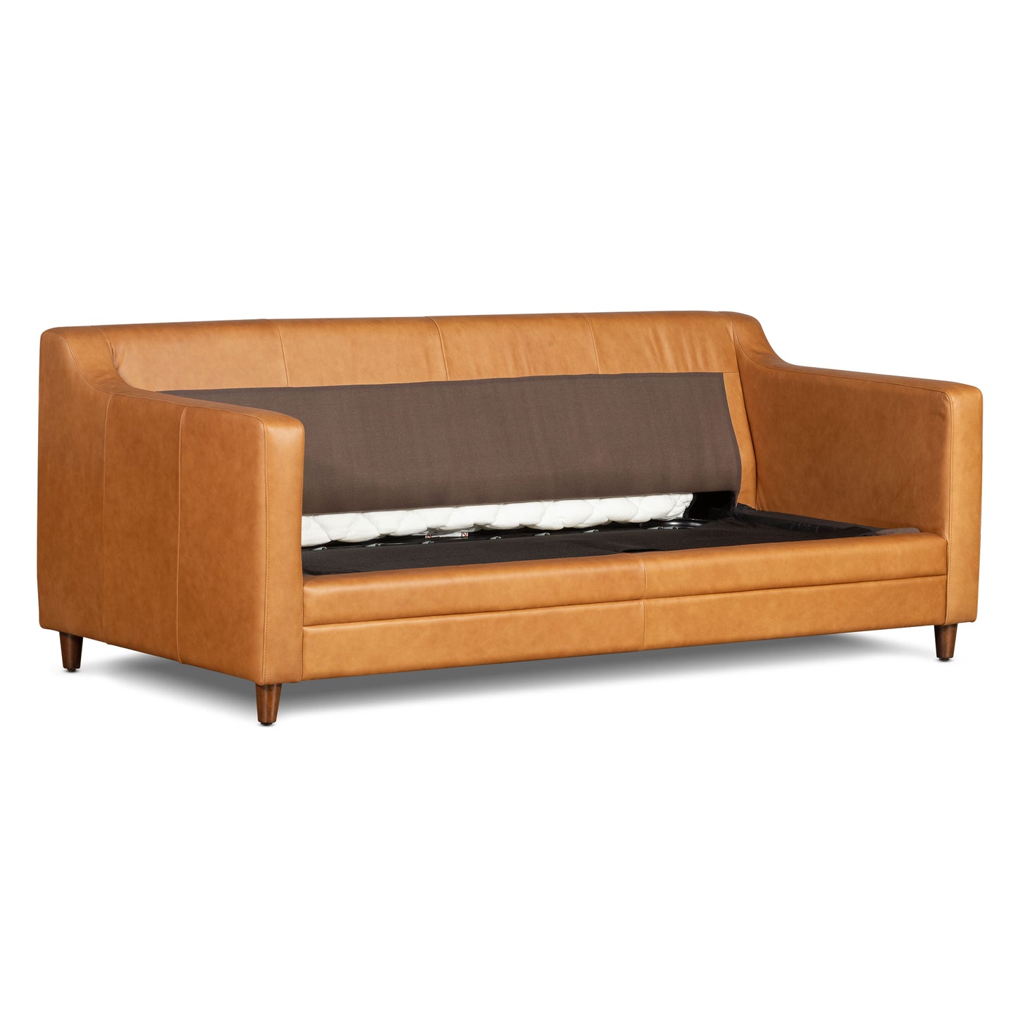 Harper 82" Leather Pull-Out Convertible Sleeper Sofa | Cognac Tan