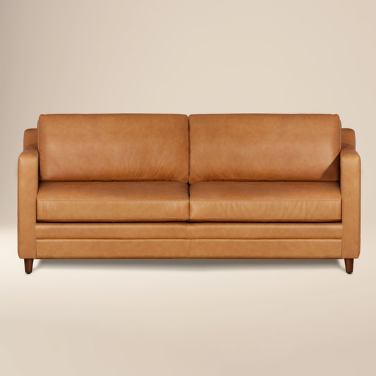 Harper 82" Leather Pull-Out Convertible Sleeper Sofa | Cognac Tan